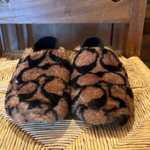 Coach Brown and Black Fuzzy Slippers